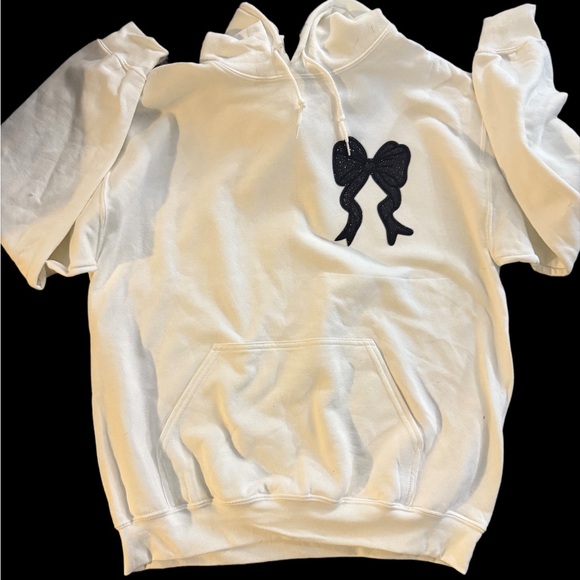 Gildan White Hoodie with Black Bow Detail - Picture 3 of 4